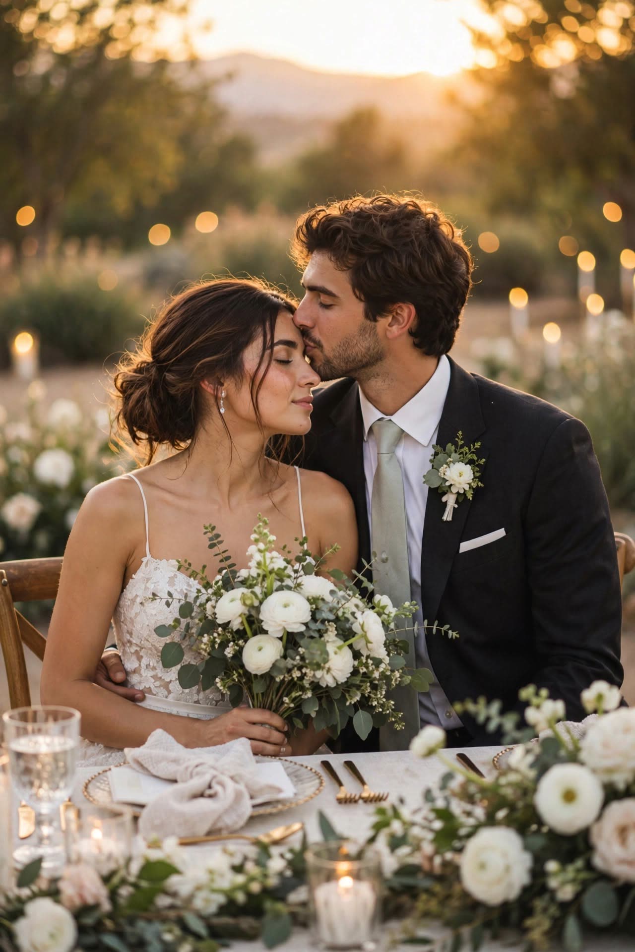 Beso de Paula y Andrés en la mesa