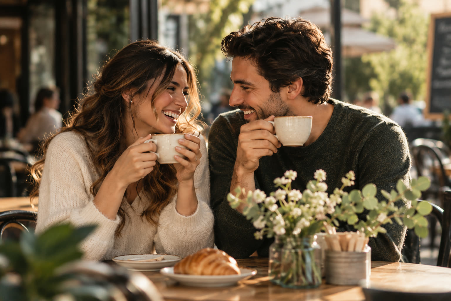 Paula y Andrés compartiendo un café